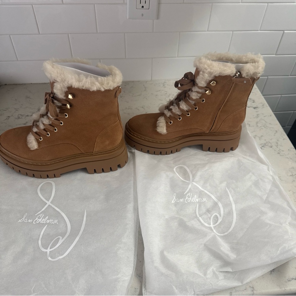 NWT Sam Edelman 8.5 Tan Suede Winter Boots with Fur Lining